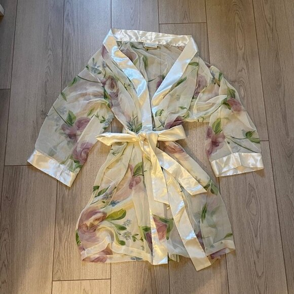 Lord & Taylor Women 100% Polyester Floral Semi-Sheer Robe Multicolor Medium - Picture 7 of 11